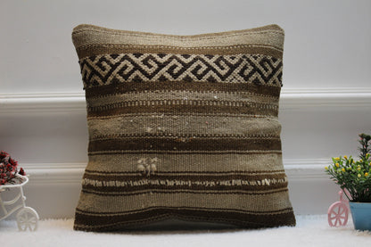 Striped Kilim Pillow Cover: 16x16 Square, Handmade Wool Throw