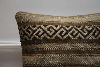 Striped Kilim Pillow Cover: 16x16 Square, Handmade Wool Throw