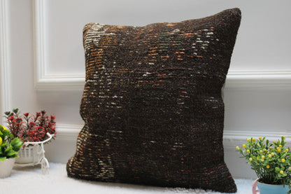 Handmade Kilim Pillow Cover: Bohemian Woven Rug Pillow, 16x16 inch