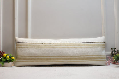 Handmade Lumbar Kilim Pillow Cover: Organic Wool Rug, 12x36
