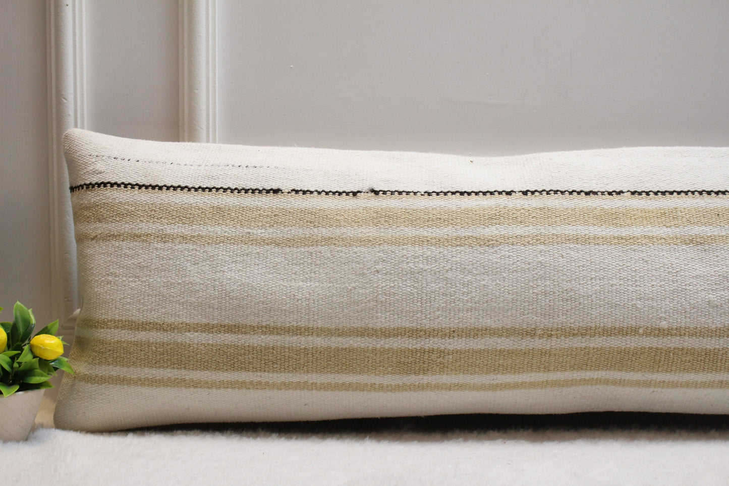 Handmade Lumbar Kilim Pillow Cover: Organic Wool Rug, 12x36