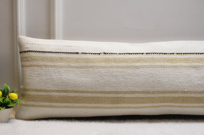 Handmade Lumbar Kilim Pillow Cover: Organic Wool Rug, 12x36