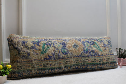 Handmade Kilim Lumbar Pillow Cover: Upcycled Woven Rug, 12x36 in