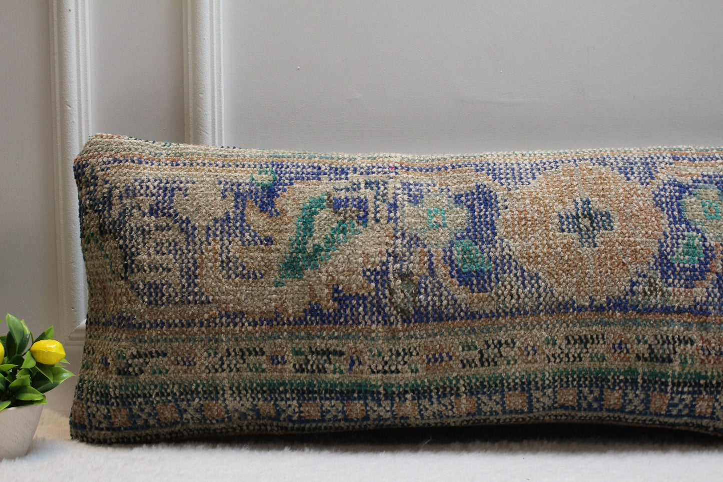 Handmade Kilim Lumbar Pillow Cover: Upcycled Woven Rug, 12x36 in