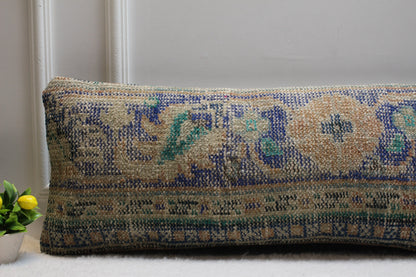 Handmade Kilim Lumbar Pillow Cover: Upcycled Woven Rug, 12x36 in