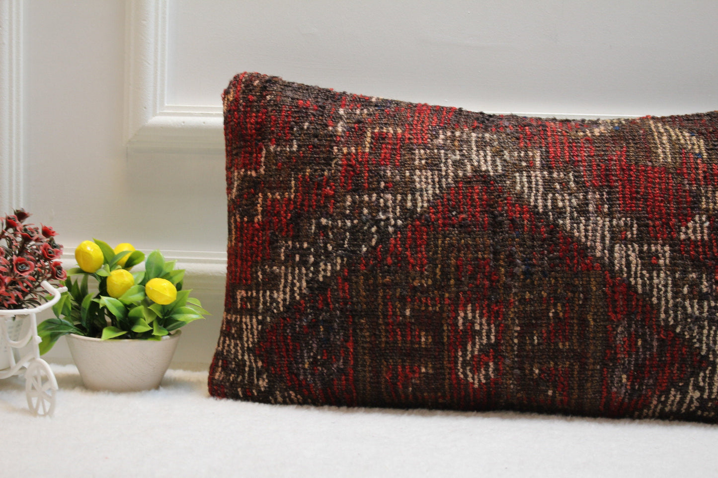 Handmade Wool Kilim Pillow Cover: Striped Bohemian Decor (12x24 inc)