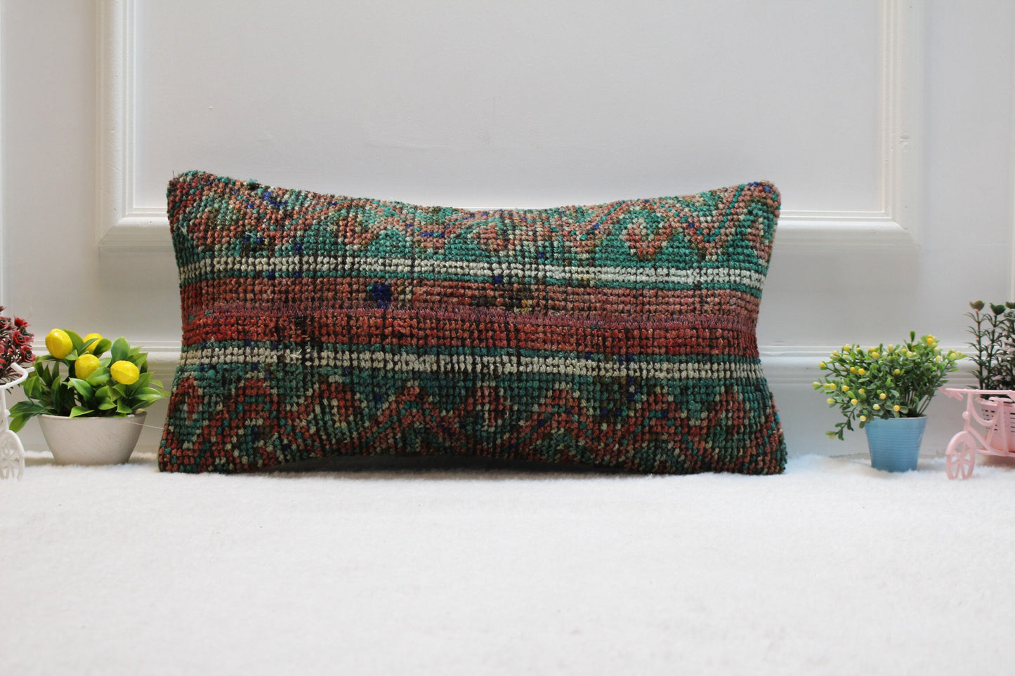 Handmade Kilim Pillow Cover: Ethnic Boho Rug Pillow, 12x24 inch