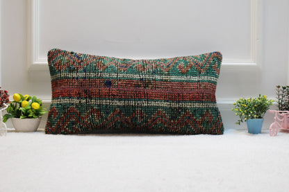 Handmade Kilim Pillow Cover: Ethnic Boho Rug Pillow, 12x24 inch