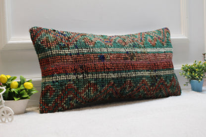 Handmade Kilim Pillow Cover: Ethnic Boho Rug Pillow, 12x24 inch