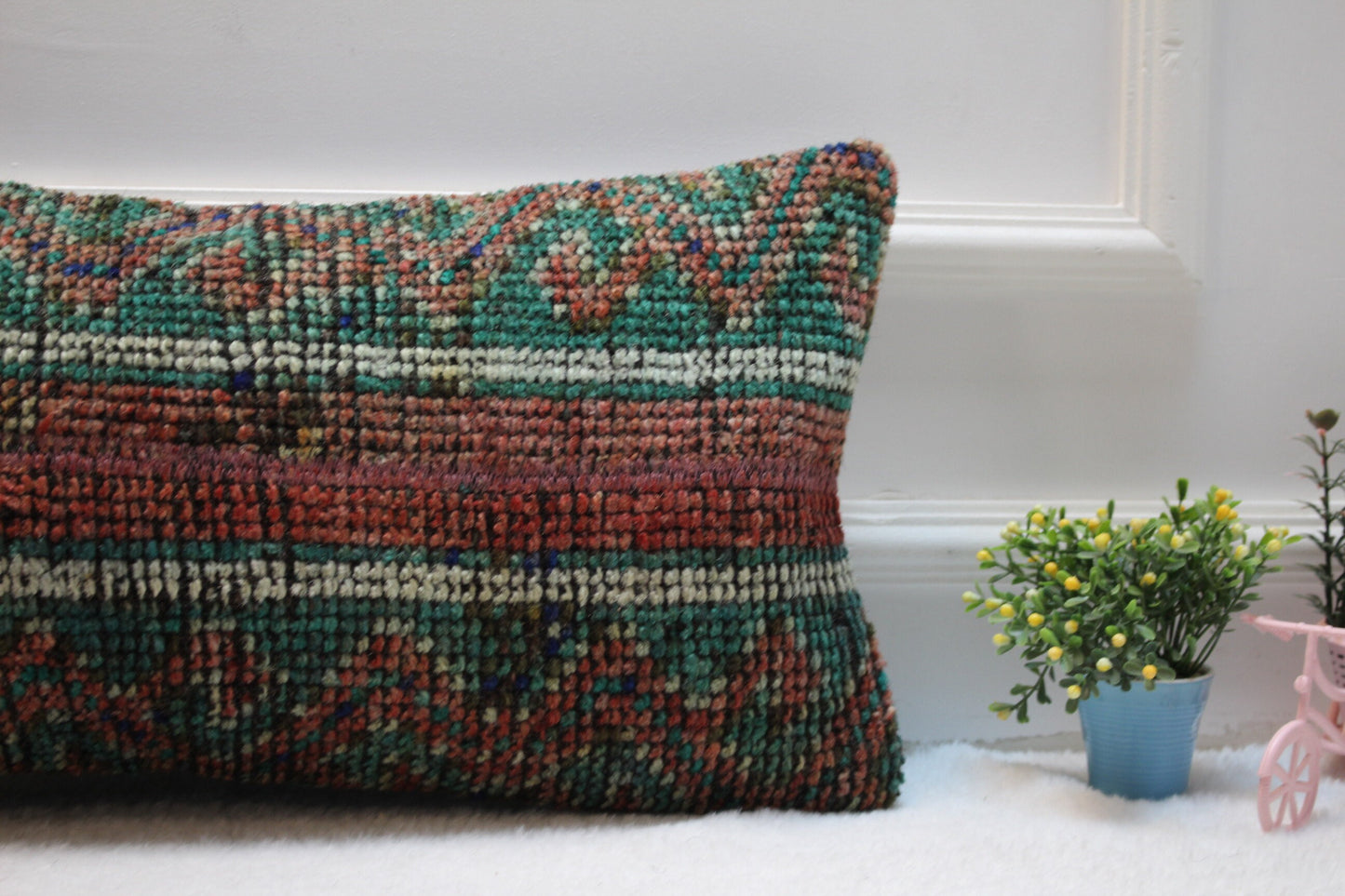 Handmade Kilim Pillow Cover: Ethnic Boho Rug Pillow, 12x24 inch