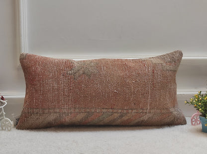 Handmade Red Wool Lumbar Pillow Cover: Upcycled Rug, 12x24 inch