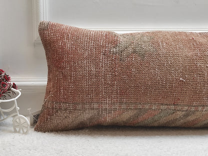 Handmade Red Wool Lumbar Pillow Cover: Upcycled Rug, 12x24 inch
