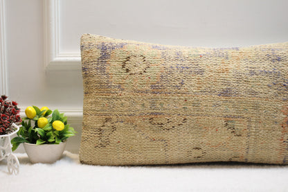 Handmade Kilim Lumbar Pillow Cover: Upcycled Woven Rug, Boho Decor (12x24)