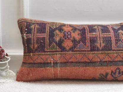 Handmade Kilim Pillow Cover: Upcycled Woven Rug, Red 12x24