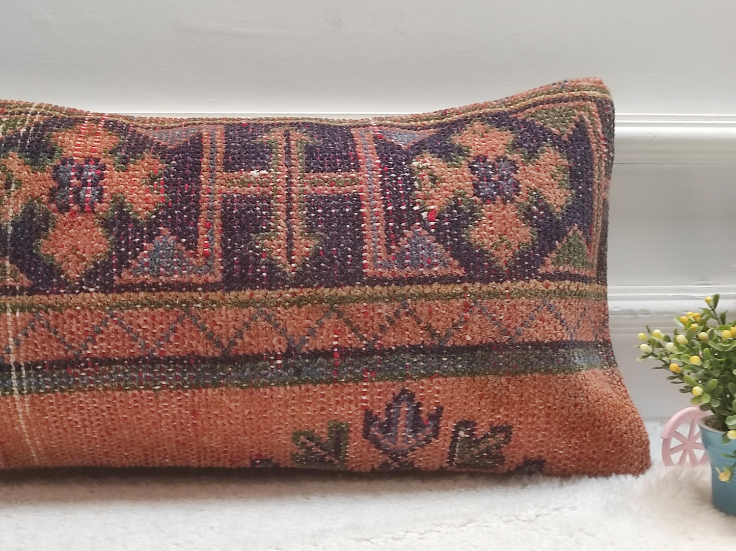 Handmade Kilim Pillow Cover: Upcycled Woven Rug, Red 12x24