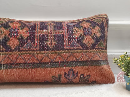 Handmade Kilim Pillow Cover: Upcycled Woven Rug, Red 12x24