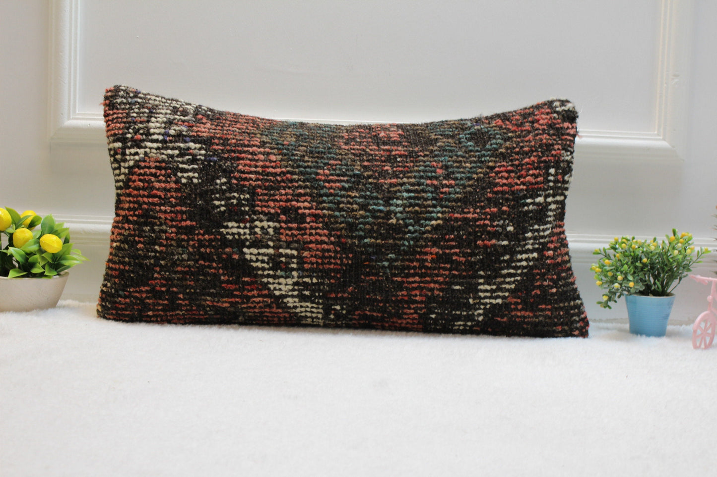 Handmade Turkish Kilim Pillow: Vintage Boho Lumbar Cover (12x24 in)