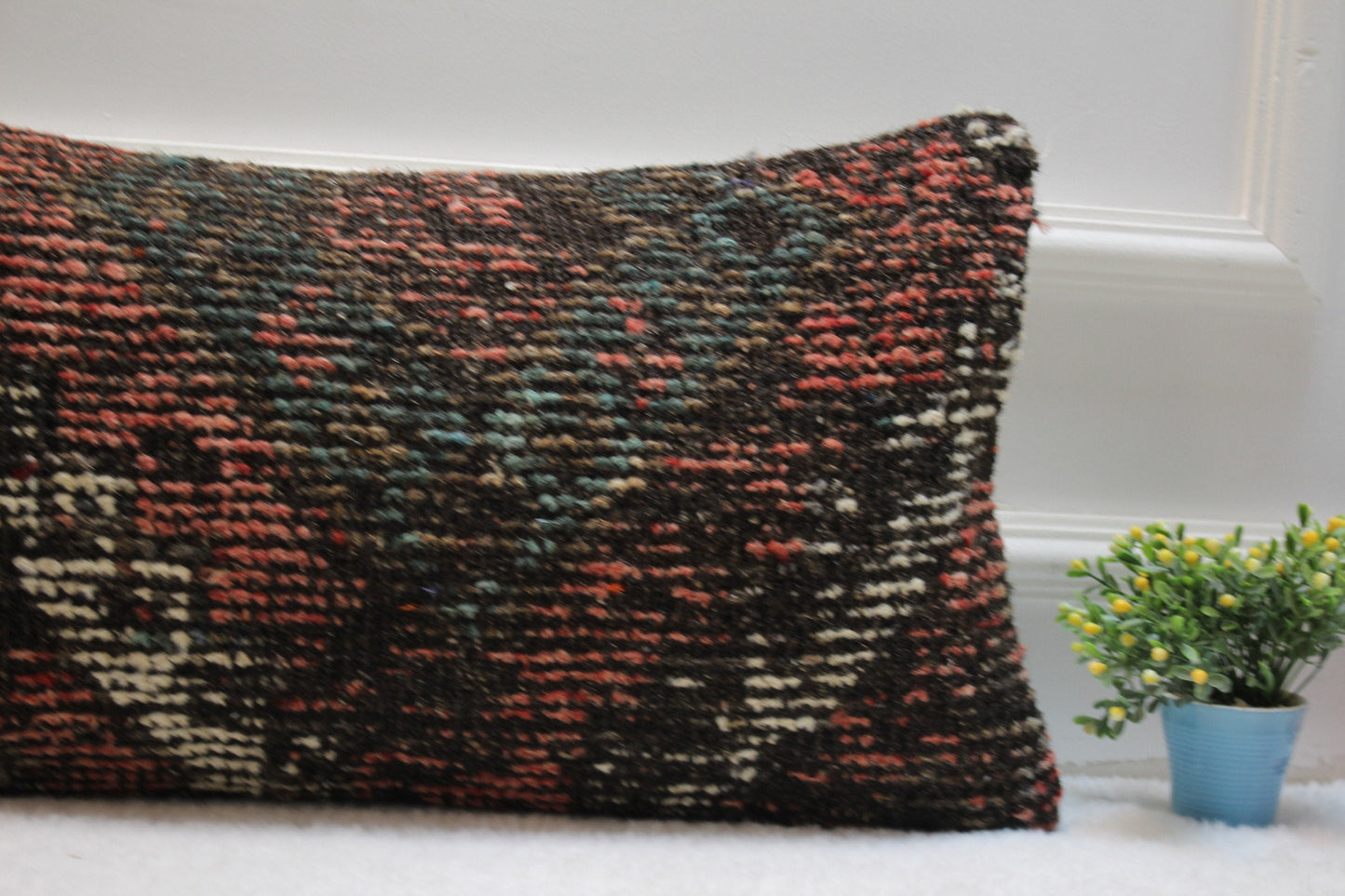 Handmade Turkish Kilim Pillow: Vintage Boho Lumbar Cover (12x24 in)