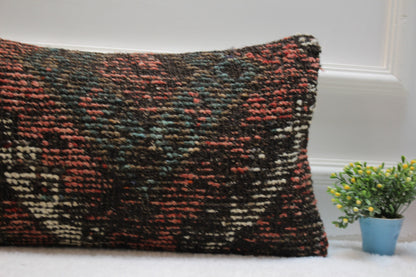 Handmade Turkish Kilim Pillow: Vintage Boho Lumbar Cover (12x24 in)