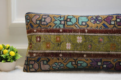 Handwoven Turkish Kilim Pillow Cover: Bohemian Rug Cushion, 12x24 inch