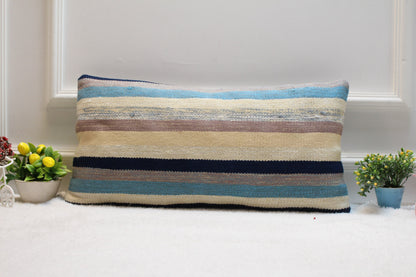 Handmade Turkish Lumbar Pillow Cover: Upcycled Kilim Rug, 12x24 inch