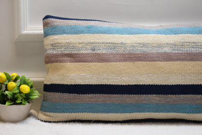 Handmade Turkish Lumbar Pillow Cover: Upcycled Kilim Rug, 12x24 inch