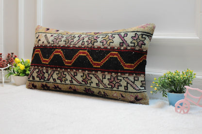 Handmade Turkish Kilim Lumbar Pillow Cover 12x24: Boho Decor