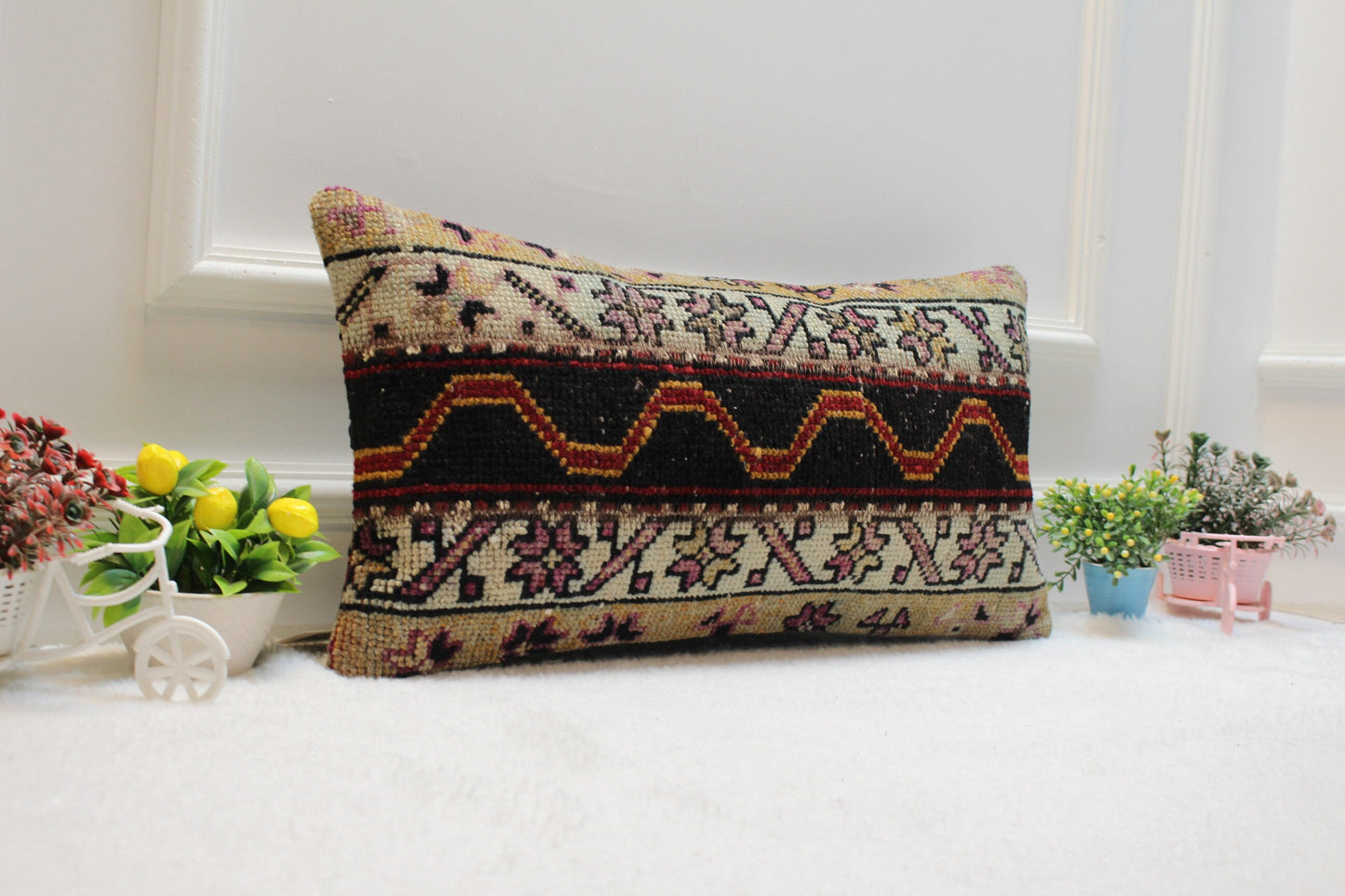 Handmade Turkish Kilim Lumbar Pillow Cover 12x24: Boho Decor