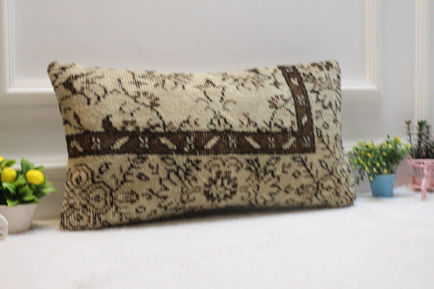 Handmade Lumbar Kilim Pillow Cover: Organic Wool Bed Pillow 12x24