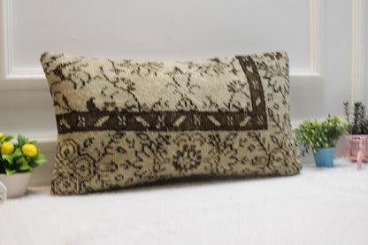Handmade Lumbar Kilim Pillow Cover: Organic Wool Bed Pillow 12x24