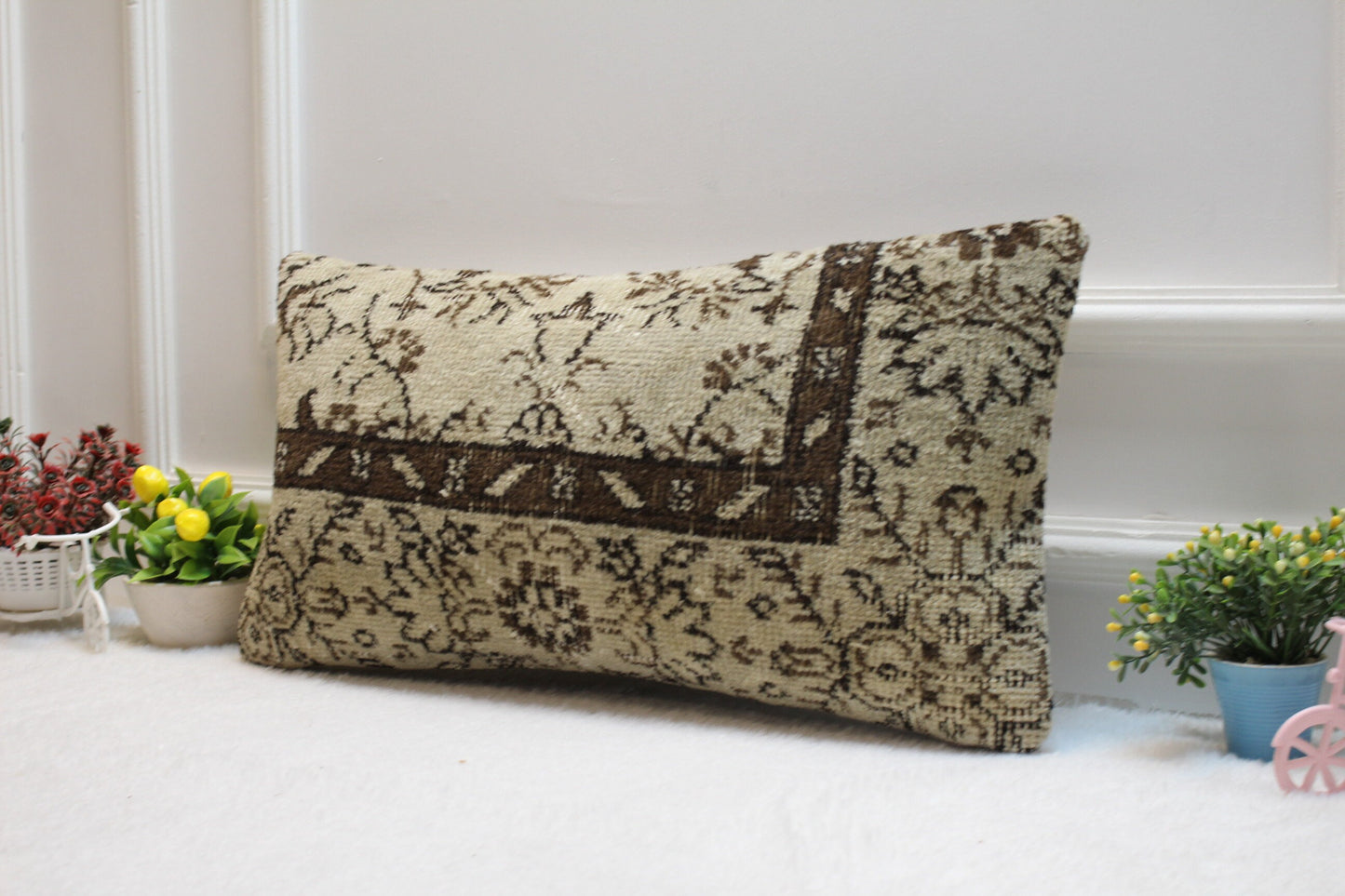 Handmade Lumbar Kilim Pillow Cover: Organic Wool Bed Pillow 12x24
