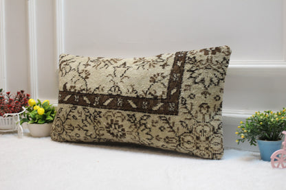 Handmade Lumbar Kilim Pillow Cover: Organic Wool Bed Pillow 12x24
