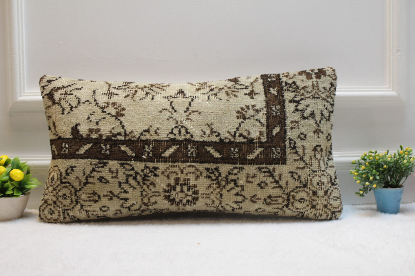 Handmade Lumbar Kilim Pillow Cover: Organic Wool Bed Pillow 12x24
