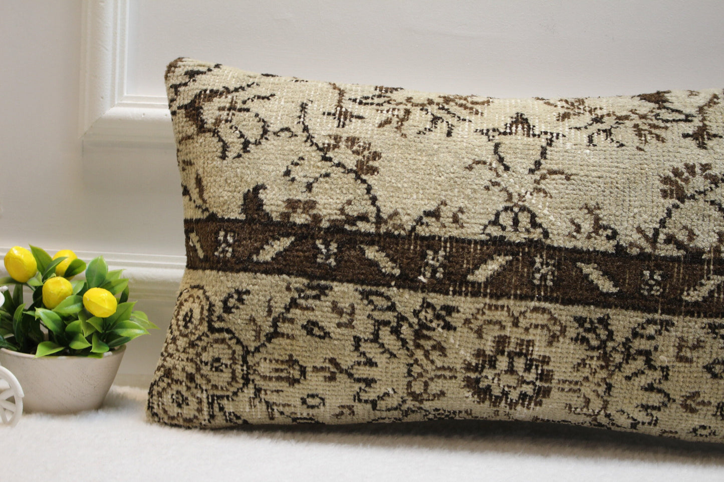 Handmade Lumbar Kilim Pillow Cover: Organic Wool Bed Pillow 12x24