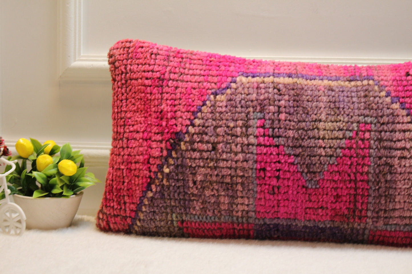 Handmade Pink Kilim Lumbar Pillow Cover: Upcycled Woven Wool (12x24 in)