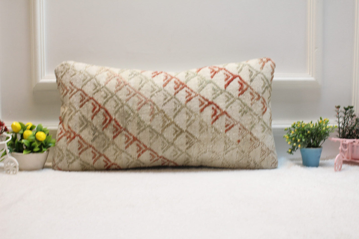 Handmade Kilim Pillow Cover – Organic Wool Turkish Rug Cushion, 12x24 Inch