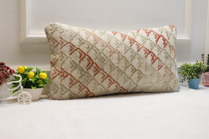 Handmade Kilim Pillow Cover – Organic Wool Turkish Rug Cushion, 12x24 Inch