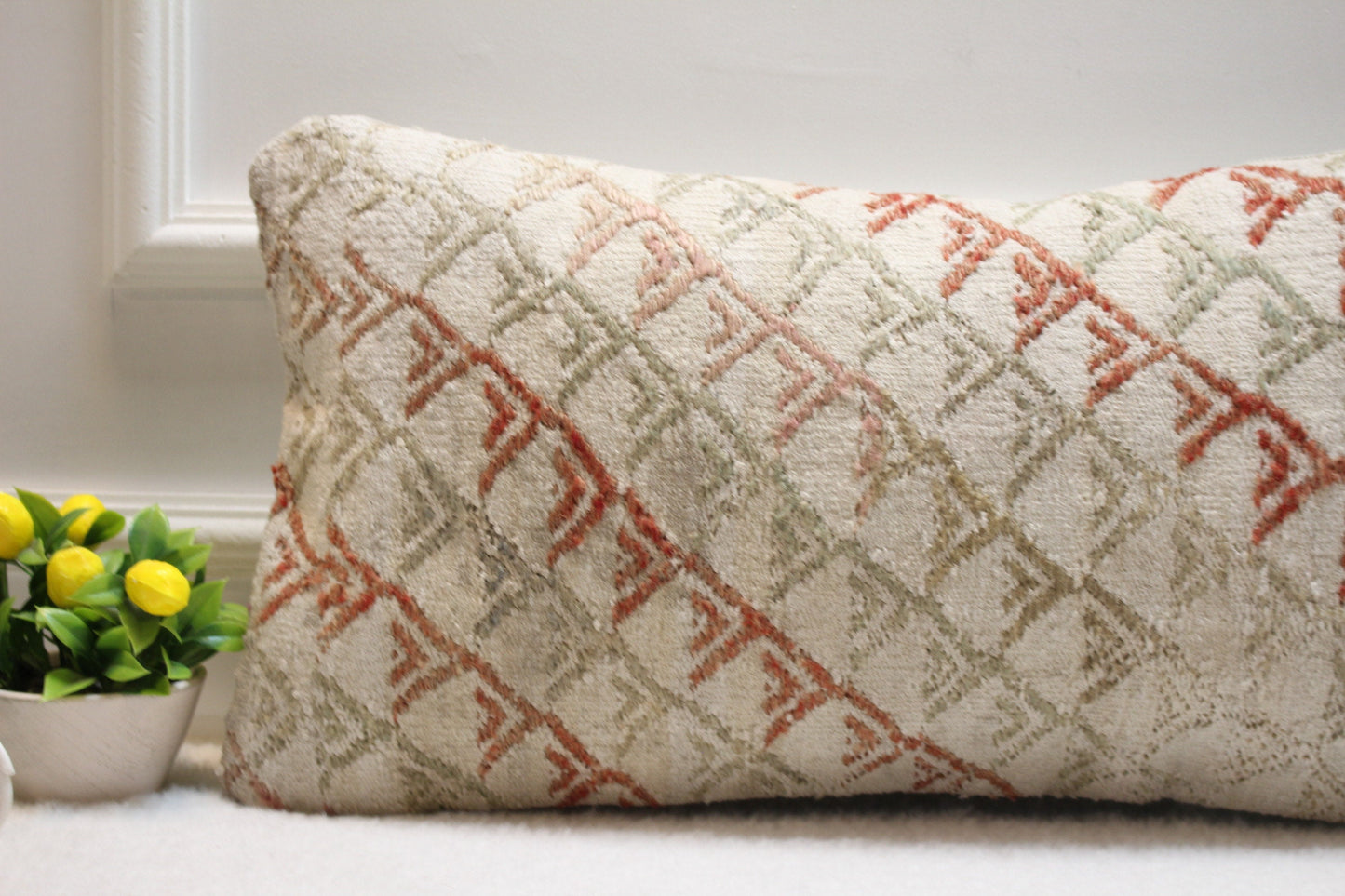 Handmade Kilim Pillow Cover – Organic Wool Turkish Rug Cushion, 12x24 Inch