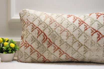 Handmade Kilim Pillow Cover – Organic Wool Turkish Rug Cushion, 12x24 Inch