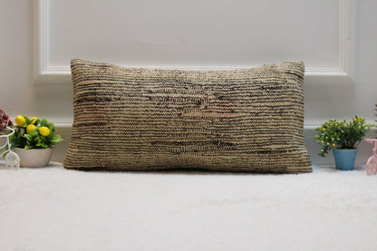 Handmade Beige Kilim Pillow Cover: Upcycled Woven Rug, 12x24 inch