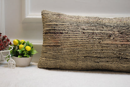 Handmade Beige Kilim Pillow Cover: Upcycled Woven Rug, 12x24 inch