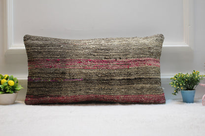Handmade Gray & Red Rug Pillow Cover: Vintage Turkish Kilim, 12x24