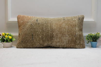 Handmade Beige Kilim Pillow: Geometric Boho Cover (12x24 in)