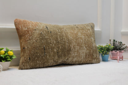 Handmade Beige Kilim Pillow: Geometric Boho Cover (12x24 in)
