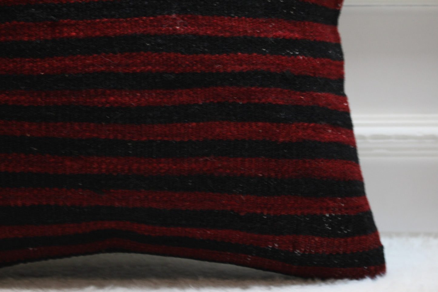 Handmade Red Kilim Pillow Cover: Organic Wool, Bohemian Decor (16x16 in)