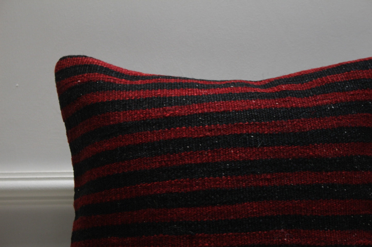 Handmade Red Kilim Pillow Cover: Organic Wool, Bohemian Decor (16x16 in)