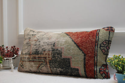Handmade Turkish Rug Pillow Cover: Organic Wool Boho Decor (12x24 in)