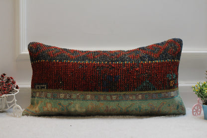 Patchwork Rug Lumbar Pillow Cover: Vintage Turkish Kilim, 12x24 inch