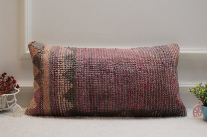 Handmade Kilim Pillow Cover: Pink Woven Rug Pillow, 12x24 inc