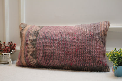 Handmade Kilim Pillow Cover: Pink Woven Rug Pillow, 12x24 inc